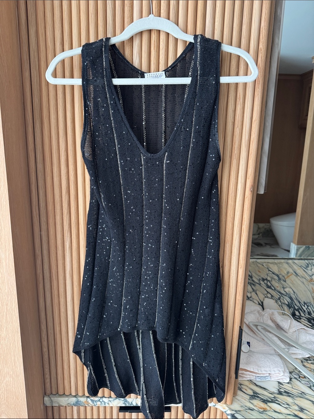 Brunello Cucinelli Black Knit Sparkle Tank Dress
